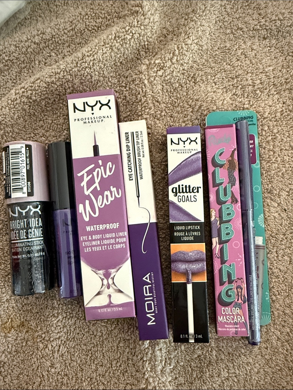 NYX Purple Lip & Eye Makeup Set — Liquid Lipstick, Glitter Lip, Eyeliner